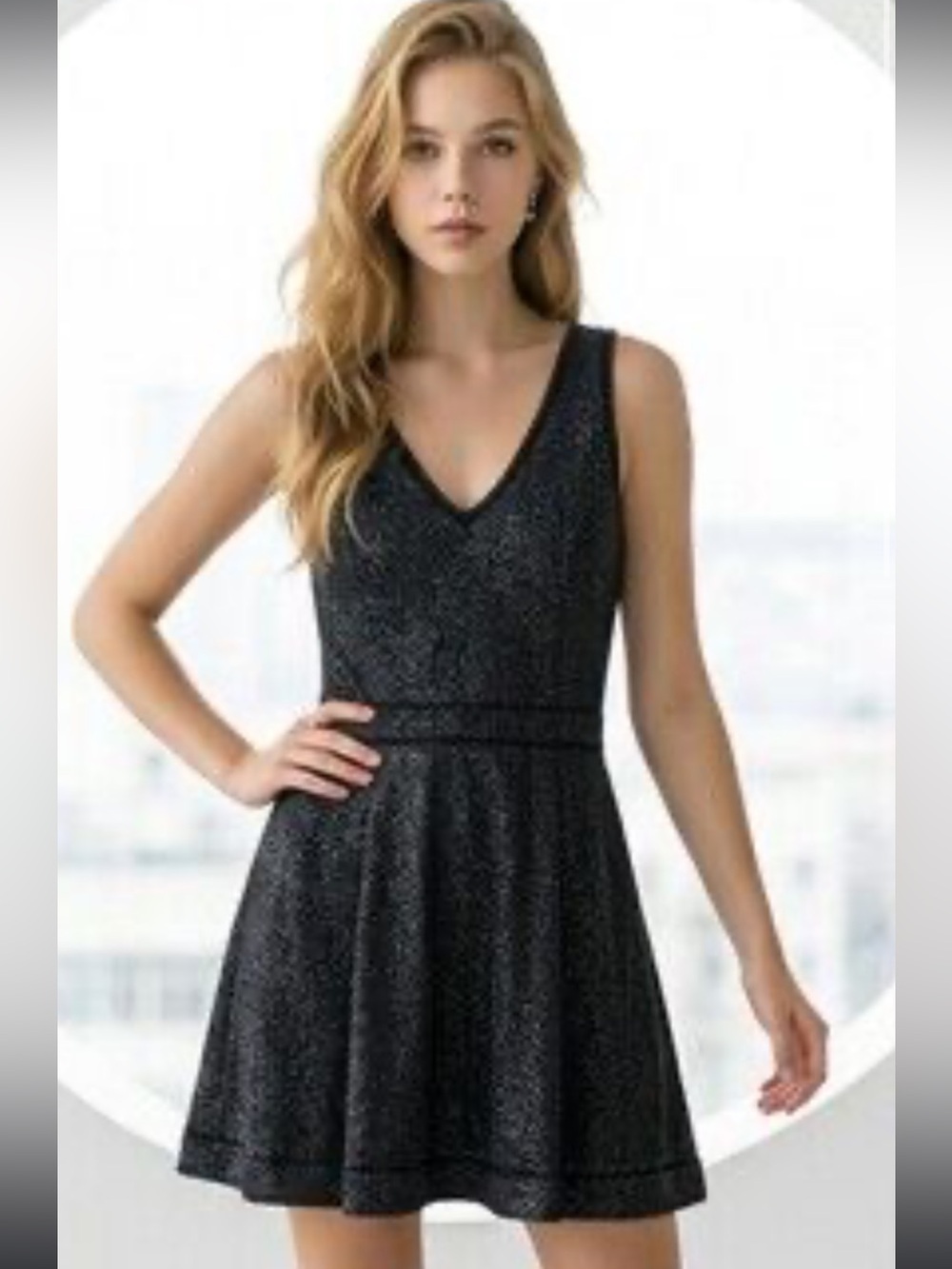 Sanctuary Black Sparkle V-Neck Mini Dress